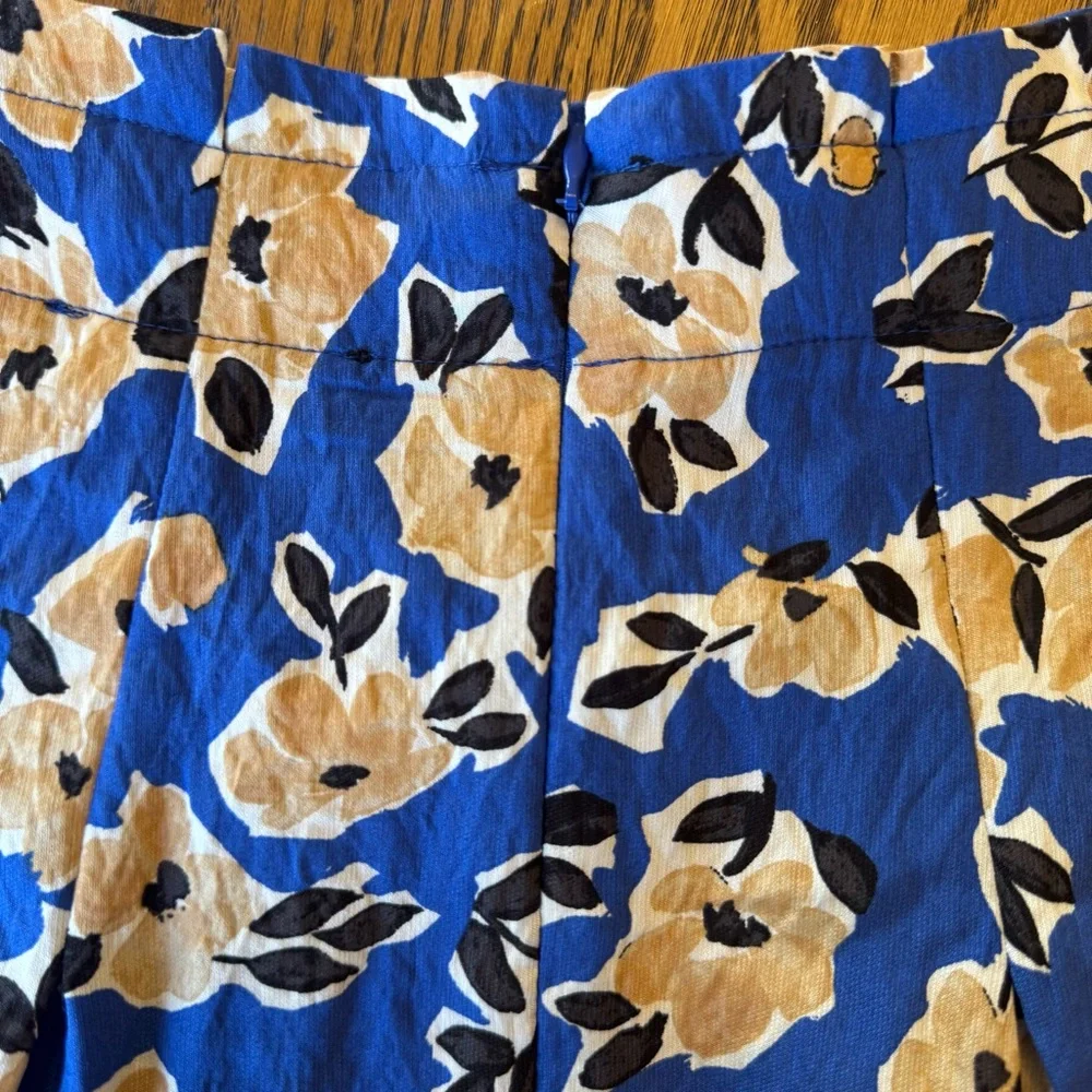 Ann Taylor Blue Floral A-Line‎ Skirt Paperbag Pleated Midi Skirt